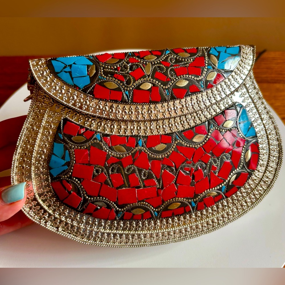 RAMLA Mosaic Clutch Bag - Red and Blue